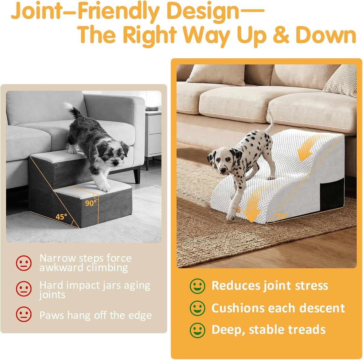 Topmart High Density Extended Foam Dog Ramp&Steps 2 Tiers,11.8" High