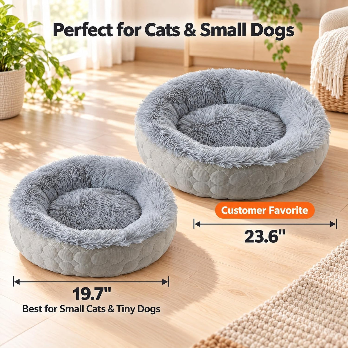 Reversible Donut Cat Bed, Grey Medium 19.7in Cat & Small Dog Nest