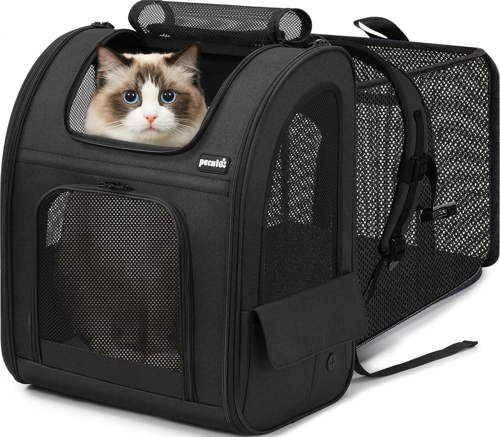 pecute Dog Backpack Expandable, Cat Carrier Backpack Breathable, Large