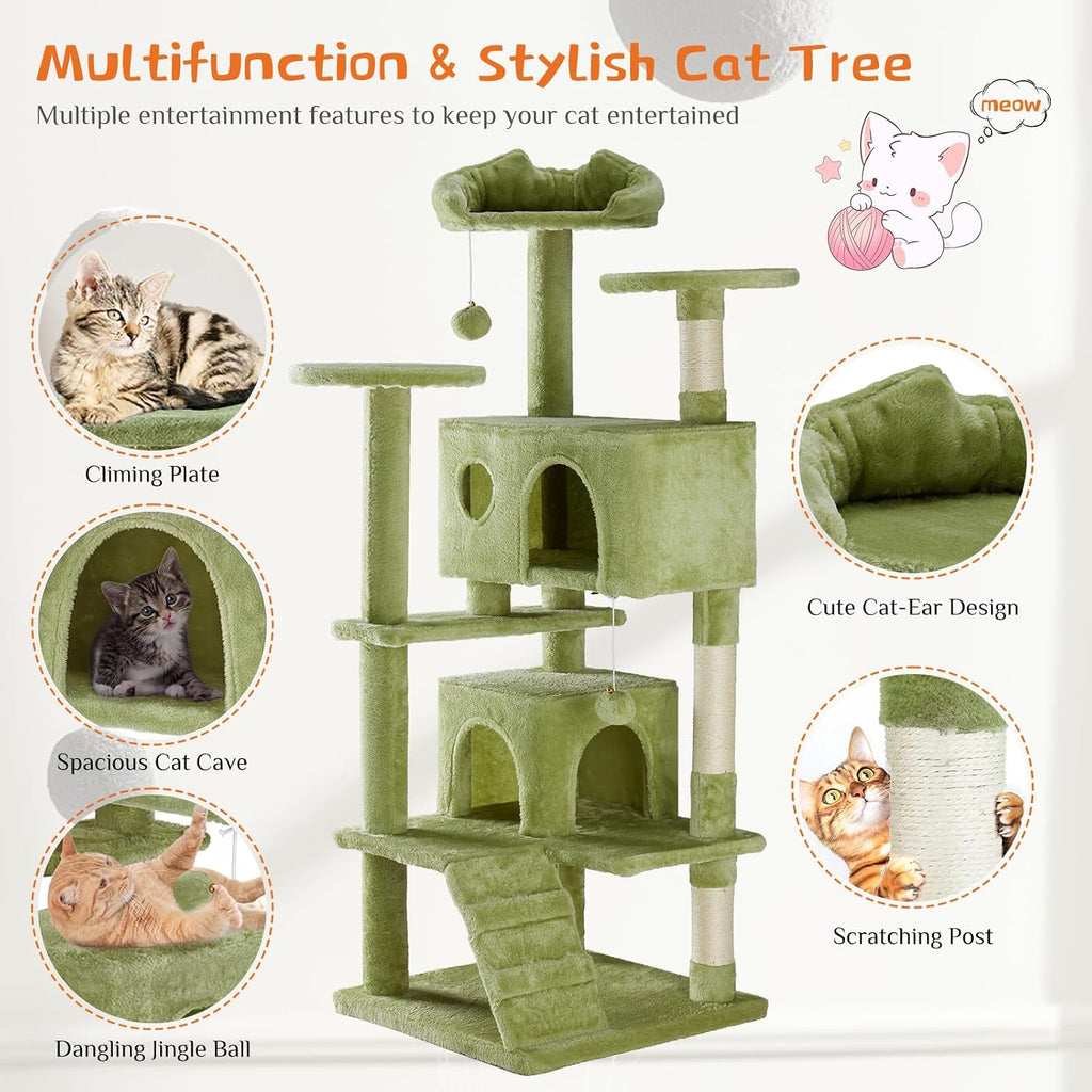 54 Inch Cat Tree Tower with Natural Sisal Scratching Post