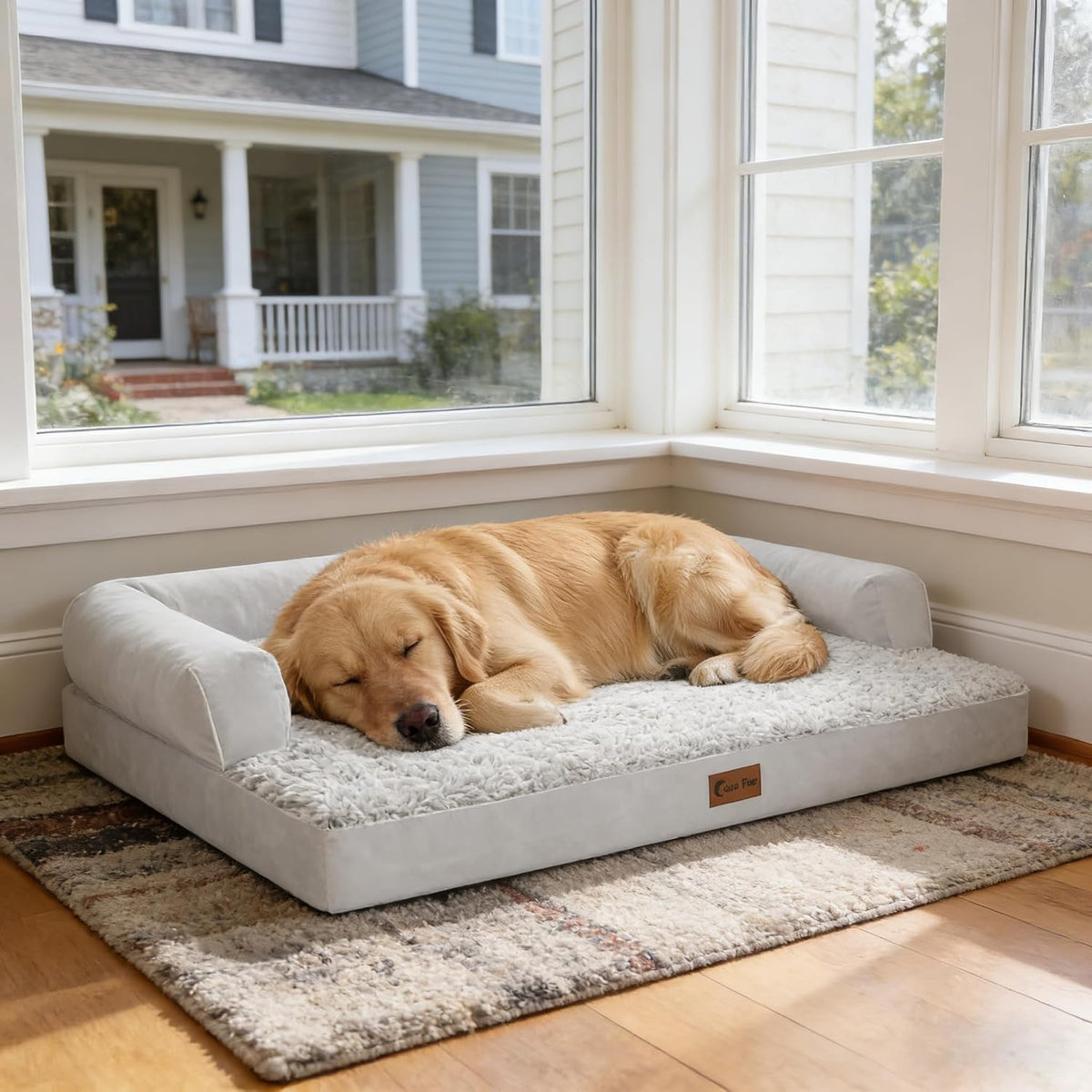 Waterproof Orthopedic Dog Bed for Large Dogs, 36x27in, Grey White