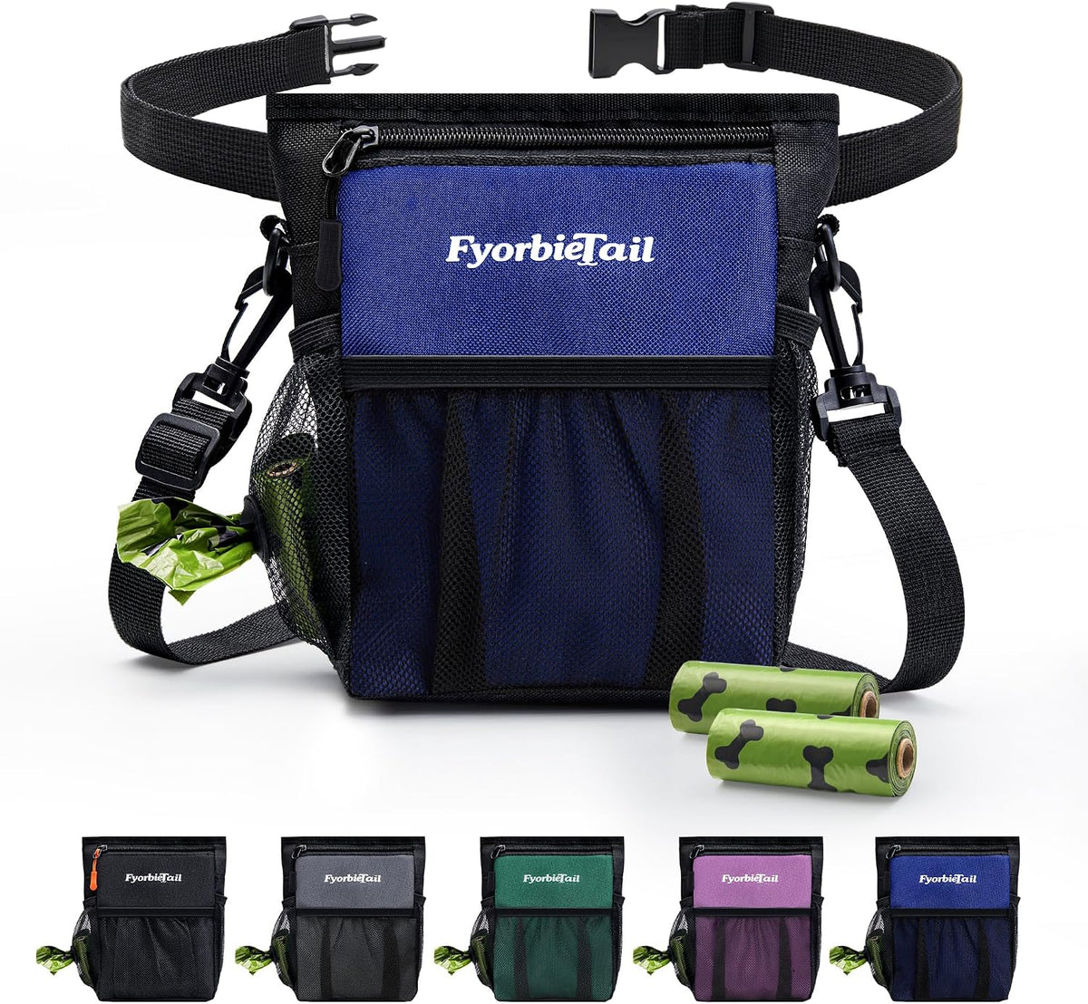 Dog Treat Pouch, 4 Cup Training Bag, Magnetic Closure, 3 Way Wear, Blue
