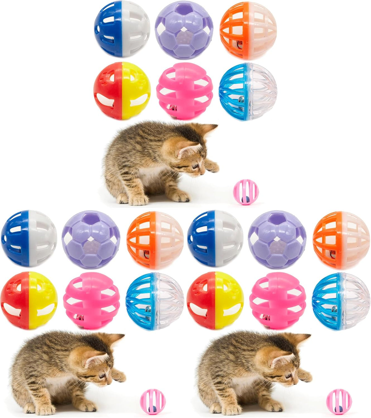 Fashion's Talk 12PCS Value Pack Plastic Ball Cat Toys Lattice Balls with Bell Jingle Kitten Toy,Gift Box 1.5" 6 Styles (Pack of 3)