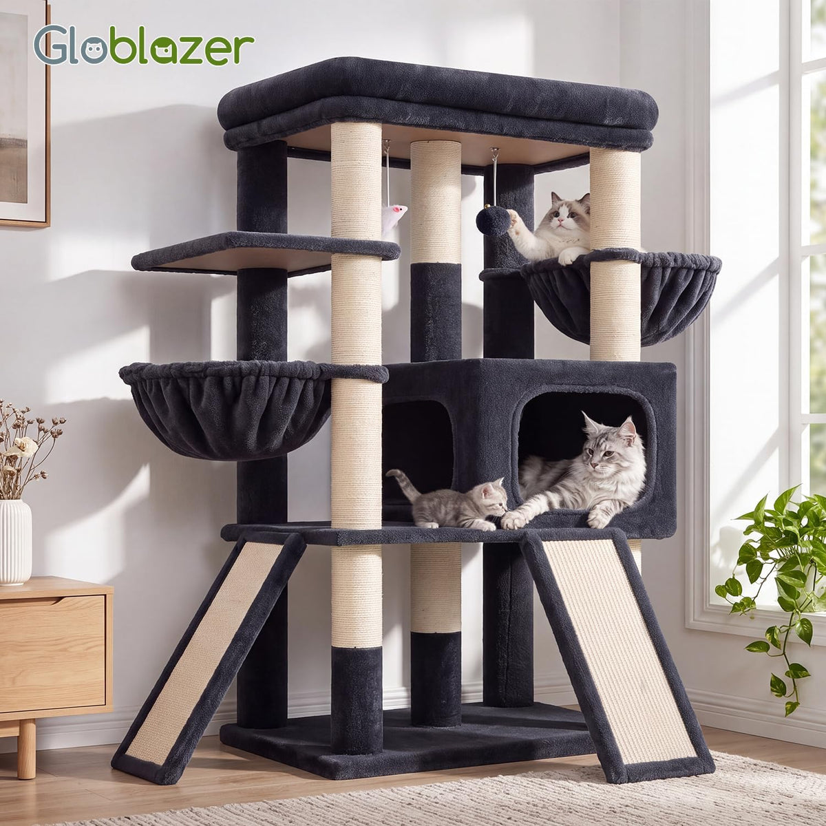 Globlazer Heavy Duty Cat Tree for Large Cats, 25.5in Wide Top Perch, S52F