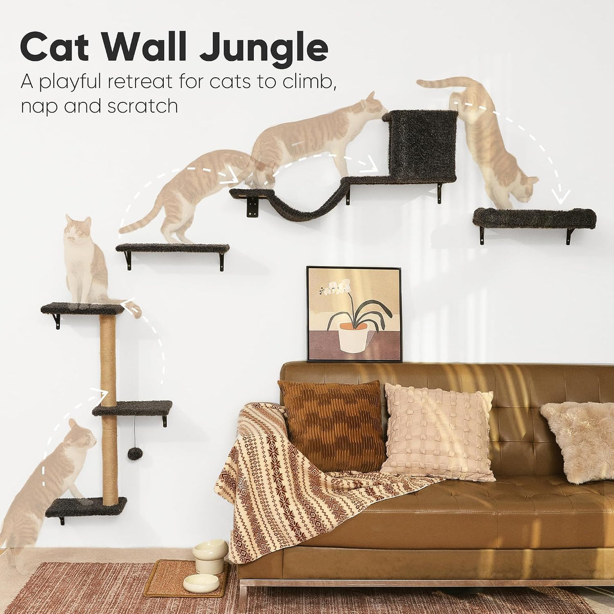 FUKUMARU Cat Wall Shelves, 4 in 1 Set, Grey