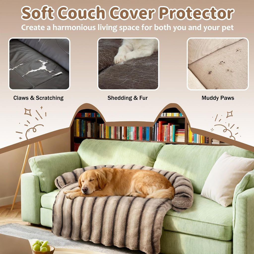 WATANIYA PET Large Dog Couch Bed, Fluffy Washable Couch Protector for Dogs with Removable Cover, Non-Slip Dog Sofa Bed, 41x37 Inch, Brown