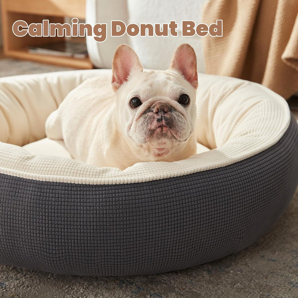 30 inches Soft Touch Fleece Donut Dog Bed for Medium Dogs,Dark Grey