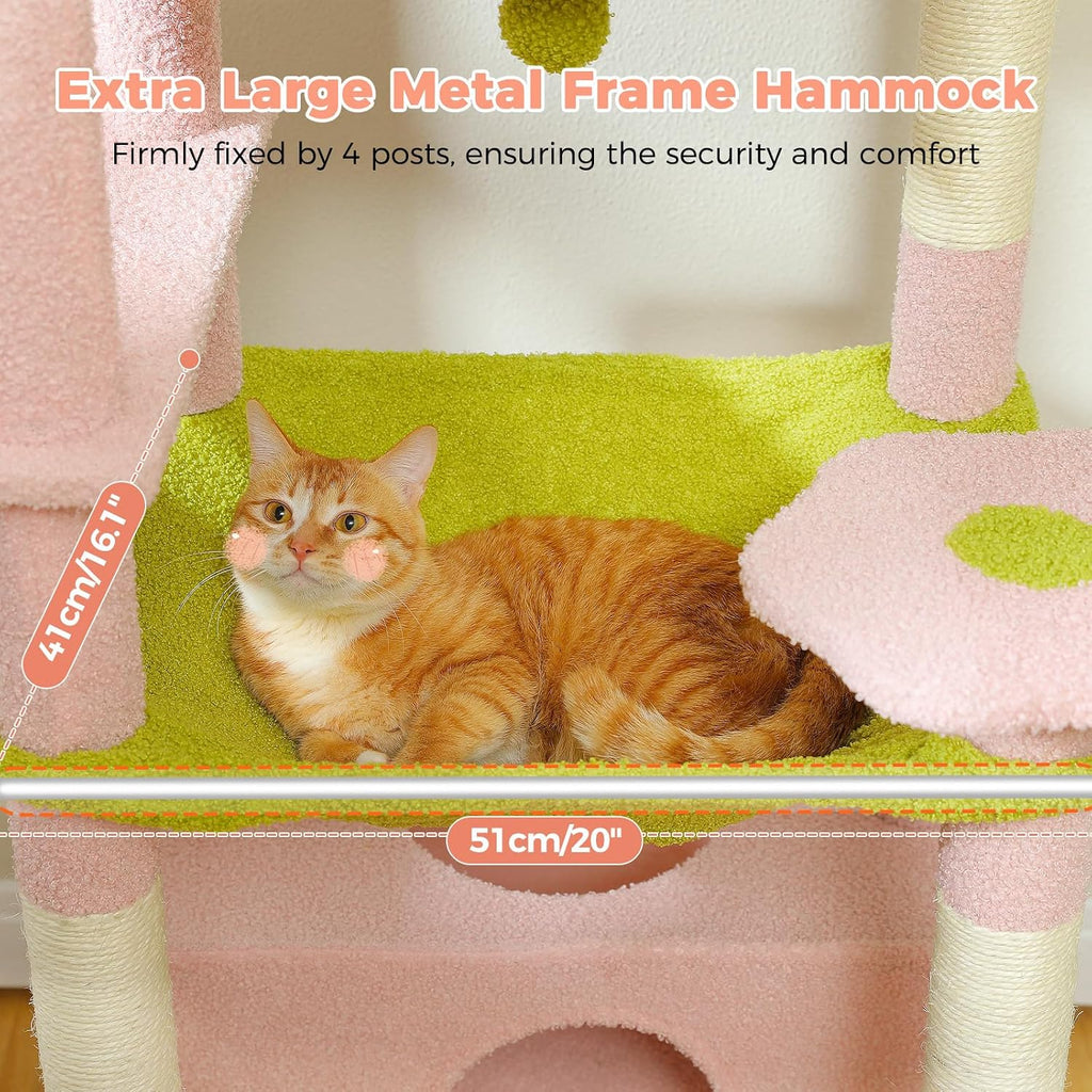 PAWZ Road Flower Cat Tree 72" Cat Tower with Condos&Hammock for Large Cats