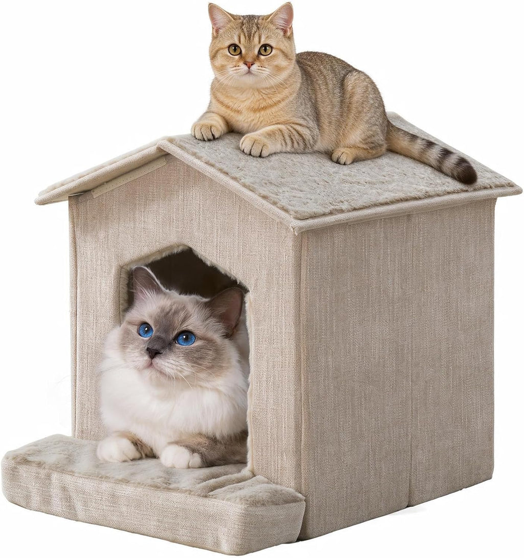 Cat Beds for Indoor Cats,Cat Houses,Cat Cave with Orthopedic Cushion,Foldable Cat Condos,Hideaway,Shelter,Beige Cat Tent for Small Dogs and Rabbit,Squirrel