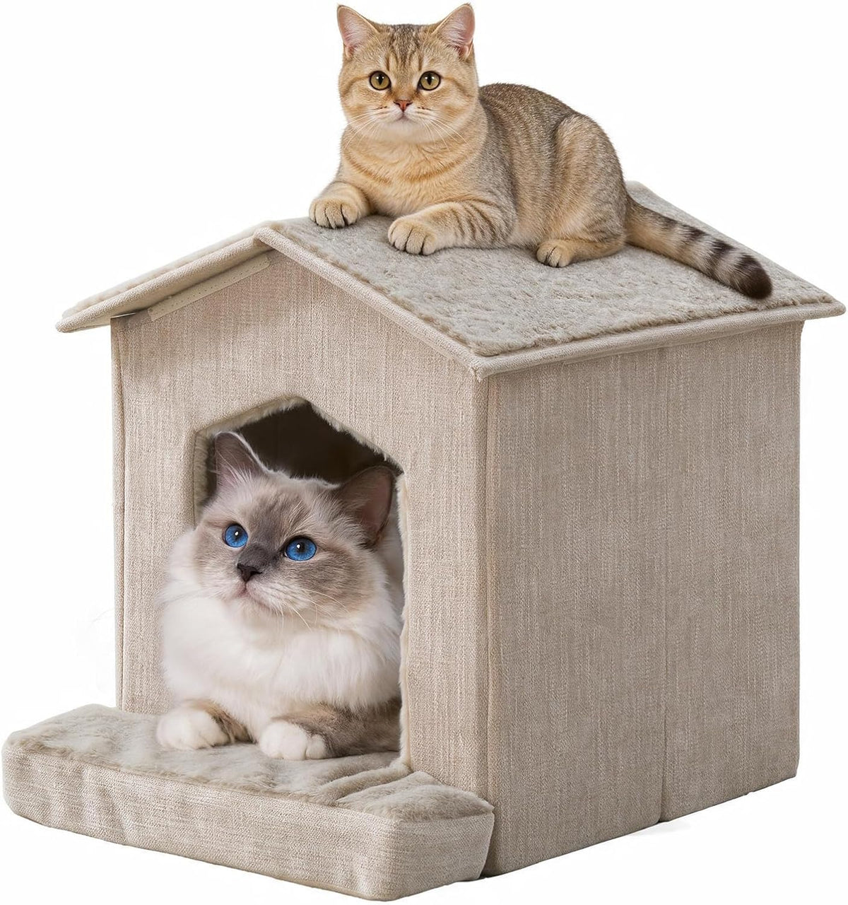 Cat Beds for Indoor Cats,Cat Houses,Cat Cave with Orthopedic Cushion,Foldable Cat Condos,Hideaway,Shelter,Beige Cat Tent for Small Dogs and Rabbit,Squirrel