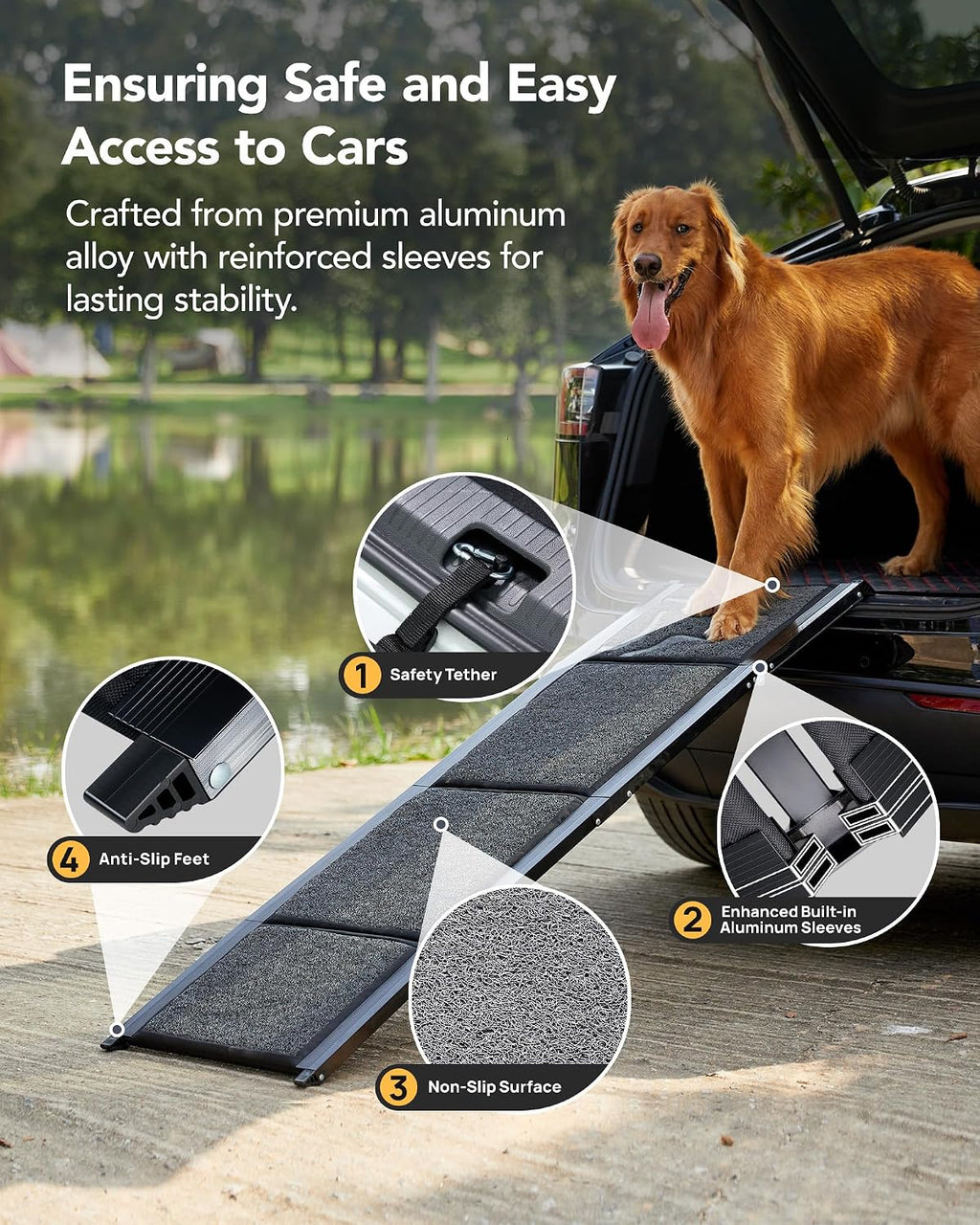 PetThem Dog Ramp for Car, 71" L × 19.7" W, Extra-Long Extra-Wide Foldable