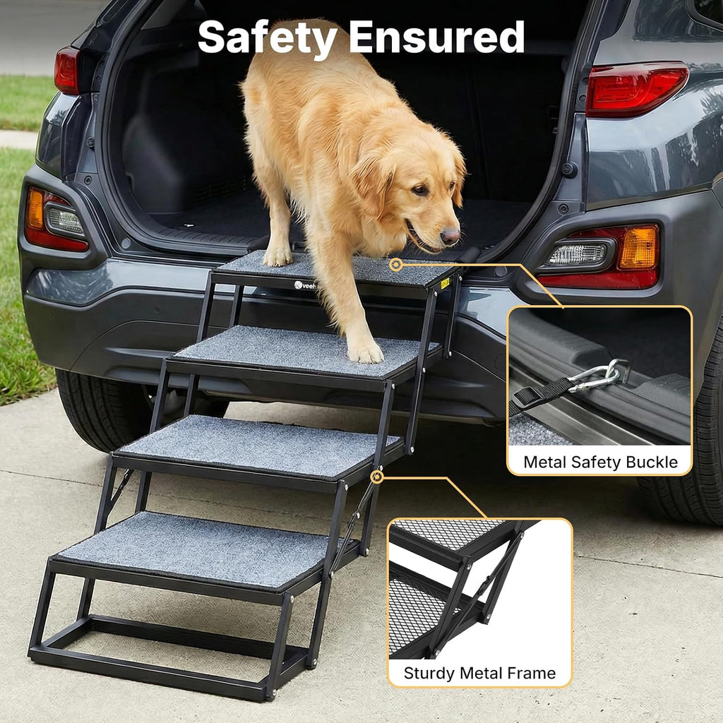 Veehoo Foldable Dog Steps for Car SUV, Large Dogs Car Stairs Extra Wide 20"