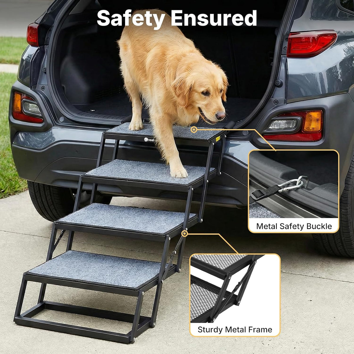 Veehoo Foldable Dog Steps for Car SUV, Large Dogs Car Stairs Extra Wide 20"