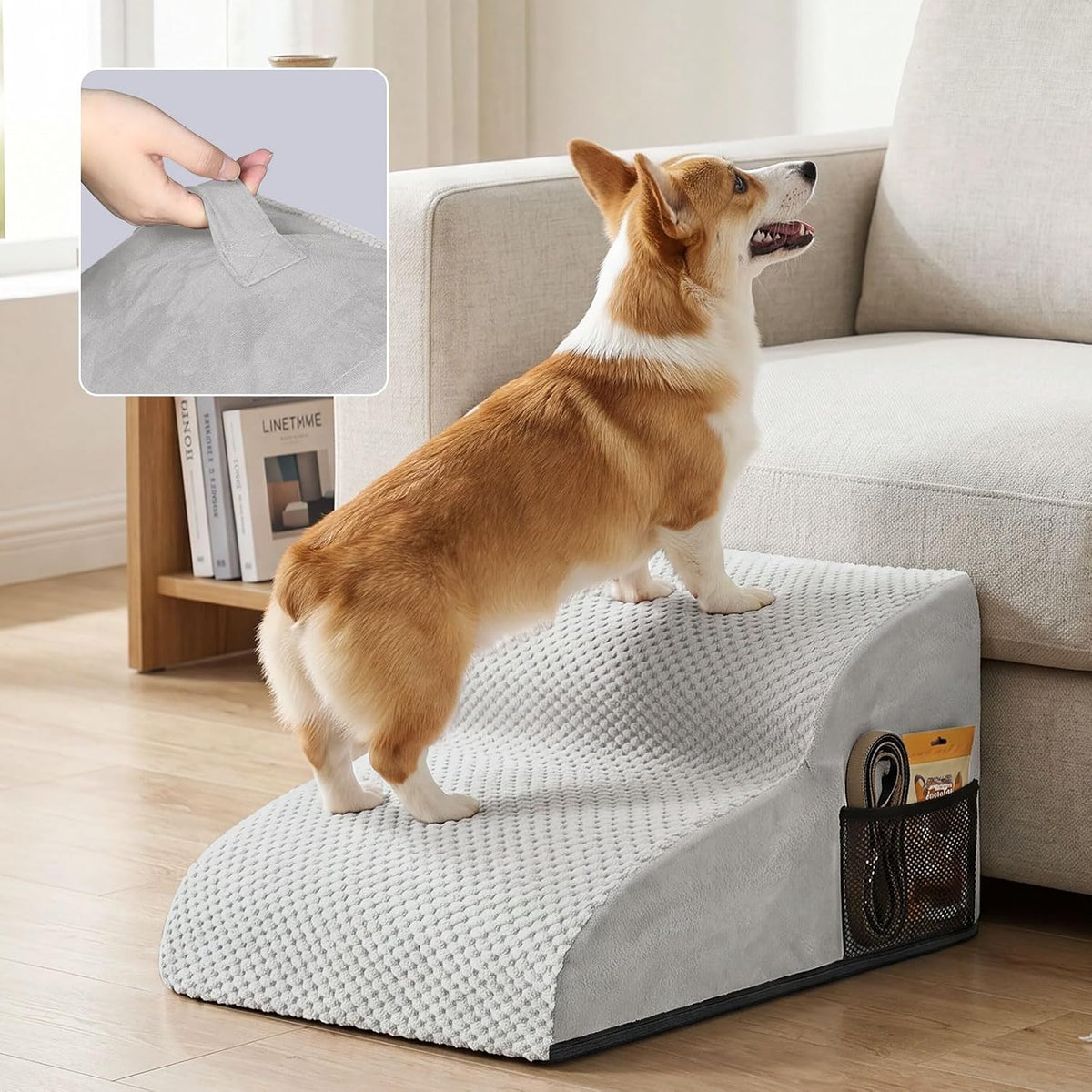 2-Step Dog Stairs for Small Dogs, Non-Slip Foam Pet Steps for Low Couch Bed