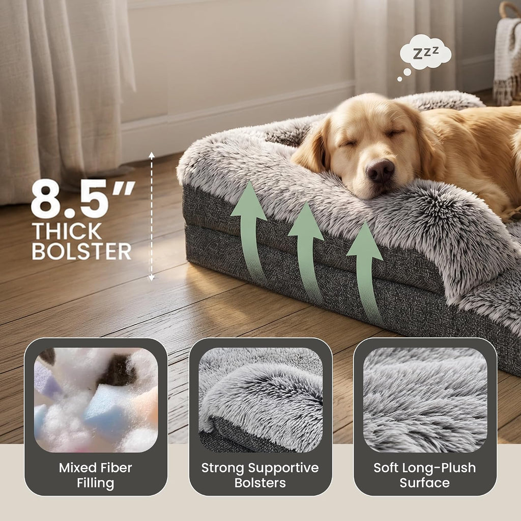Corner Dog Bed for Large Dogs, 42" XL Fluffy Orthopedic Pet Bed