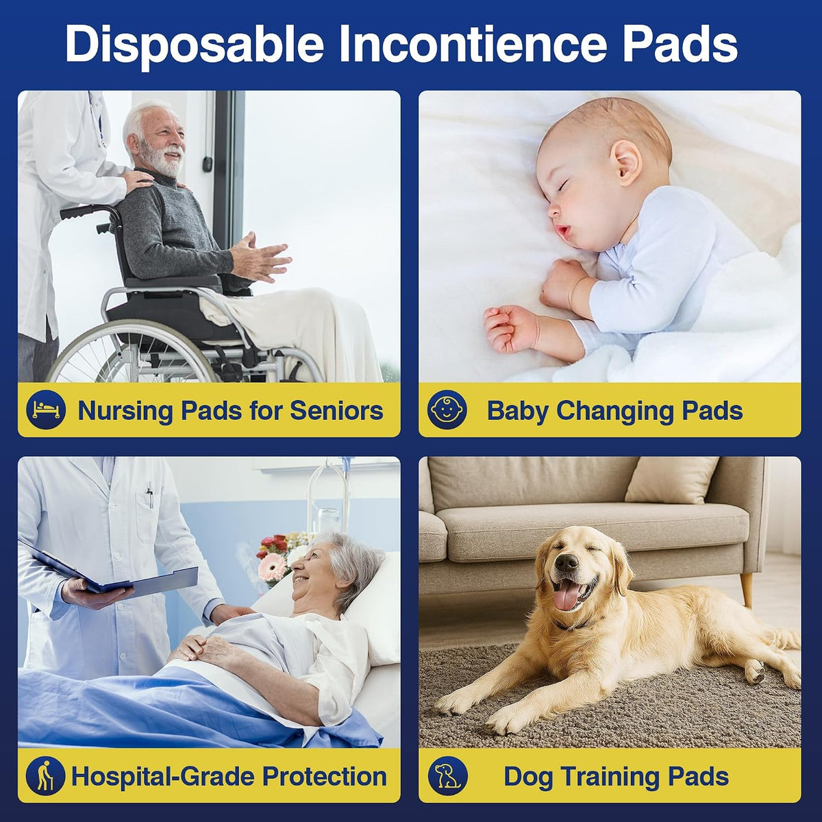 MKISS Bed Pads Disposable 36" x 36" 50 Count, Extra Large Incontinence Underpads, Leak-Proof & Quick-Drying Disposable Pee Pads for Elderly, Adults, Kids, Puppy Training