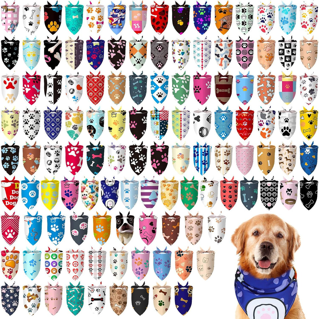 Huhumy 100 Pcs Paw Dog Bandanas Bulk XL Paw Grooming Bandanas for Dogs