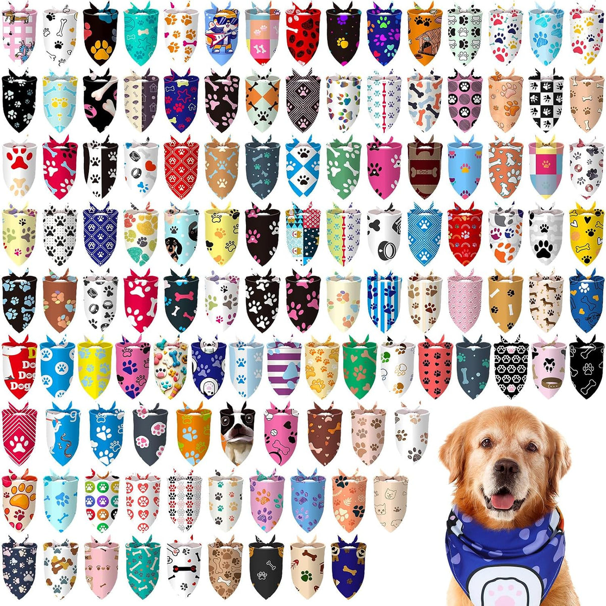 Huhumy 100 Pcs Paw Dog Bandanas Bulk XL Paw Grooming Bandanas for Dogs