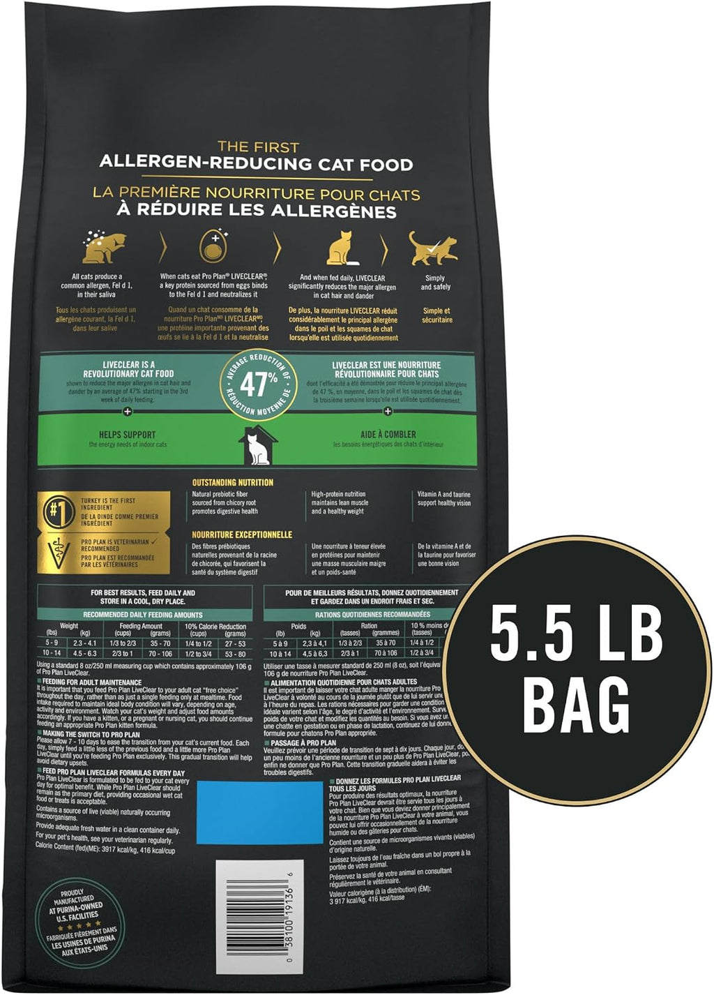 Purina Pro Plan LiveClear Indoor Cat Food, Turkey & Rice, 5.5 lb Bag