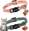 lionet paws 2 Pack Cat Collar Breakaway with Bells-Fall Teal Pumpkin Turkey