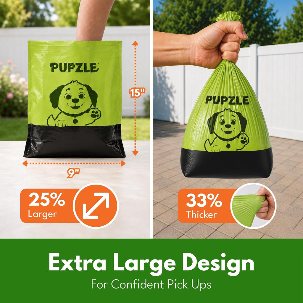 Pupzle 2-Ply Thick Dog Poop Bags For Dogs, Multi-layered Hand Protection | Thick Dog Poop Bags and Odor Blocking Heavy Duty Large Doggy Bags, Includes Pouch, Lavender Scented 250 Bags For Pet Waste