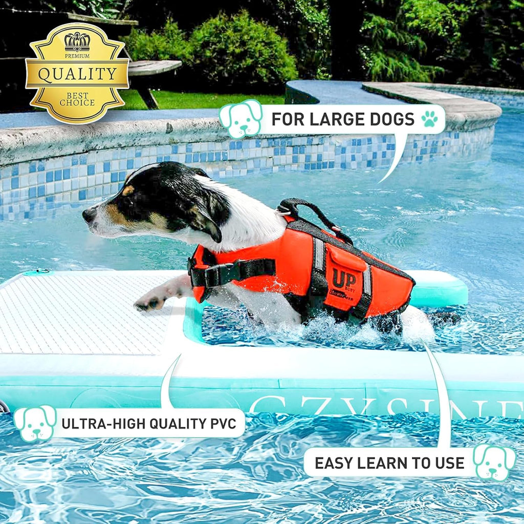 Inflatable Large Dog Water Ramp Float Floating Ramp-Swimming Pets Up to 200 Pounds Large Dogs-Inflatable Stairs for Boats, Docks, with Pump/Rope/Repair Kit - PVC Anti-Slip Fabric