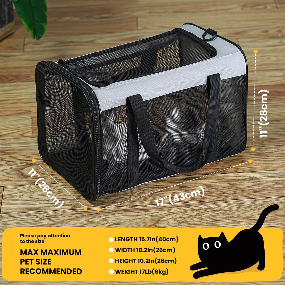 Conlun Cat Carrier Bag,Soft-Sided Pet Carriers for Dogs，M,Grey
