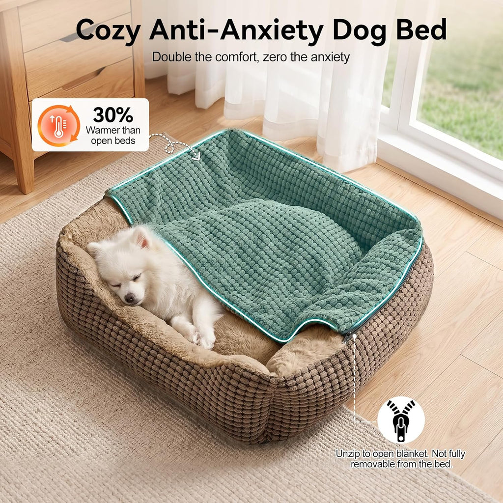 GASUR Dog Beds for Medium Small Dog with Cover Cave,Hooded Bed with Blanket