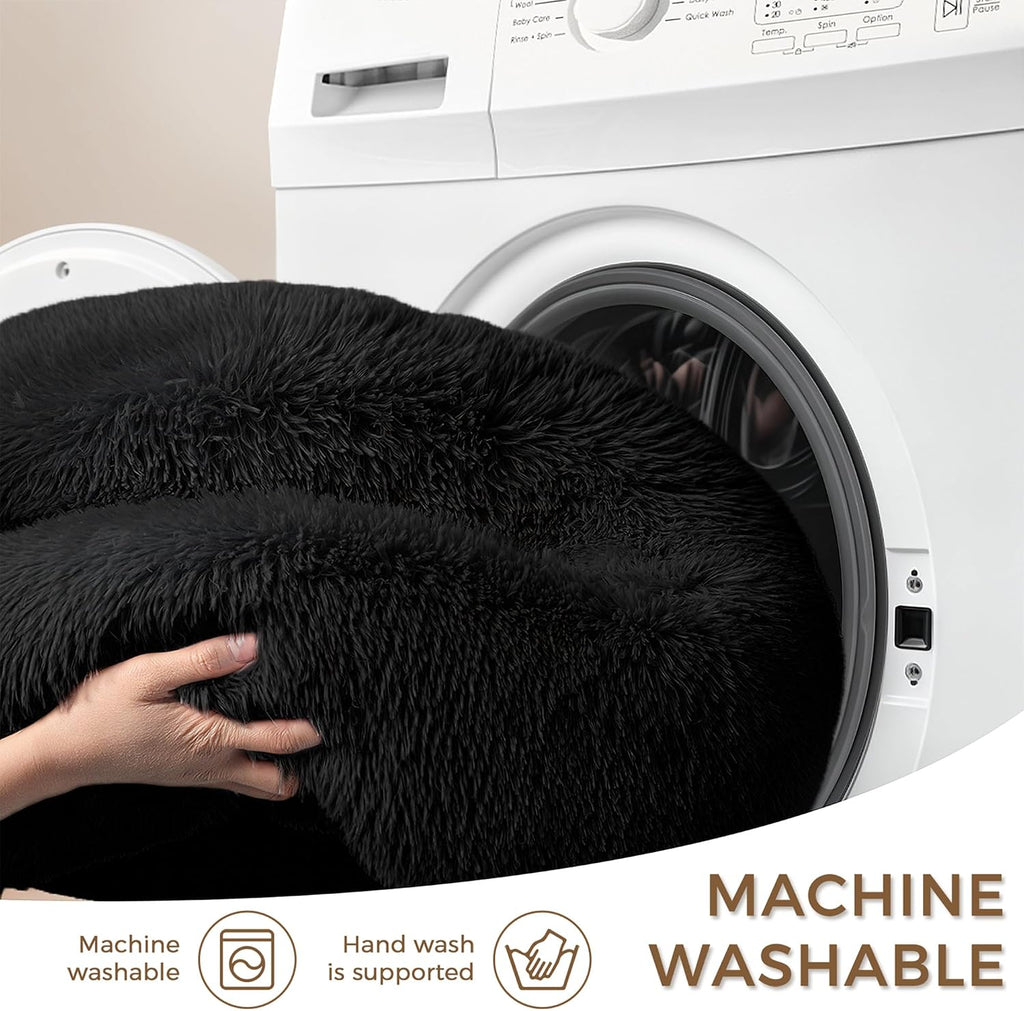 Calming Round Dog Bed & Cat Bed for Indoor Cats, Medium Size Washable Anti-Slip Anti-Anxiety Donut Dog Beds for Small Dogs & Cats, Fluffy Plush Soft Dog Bed(20 Inch, Black)