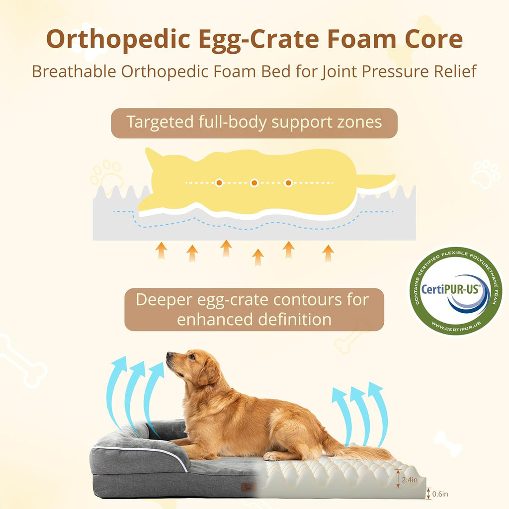 EGOHOME Washable Orthopedic Large Dog Bed 36IN Grey, Waterproof Pet Bed