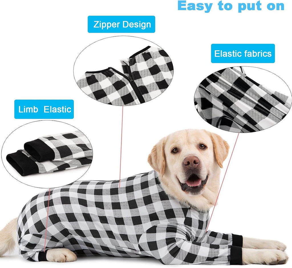 Dog Recovery Suit Full-Zipper After Post-Surgery Large Medium Dogs, Dog Bodysuit for Prevent Licking& Chewing Wounds Onesies Cone Alternative (Black, 6X-Large)