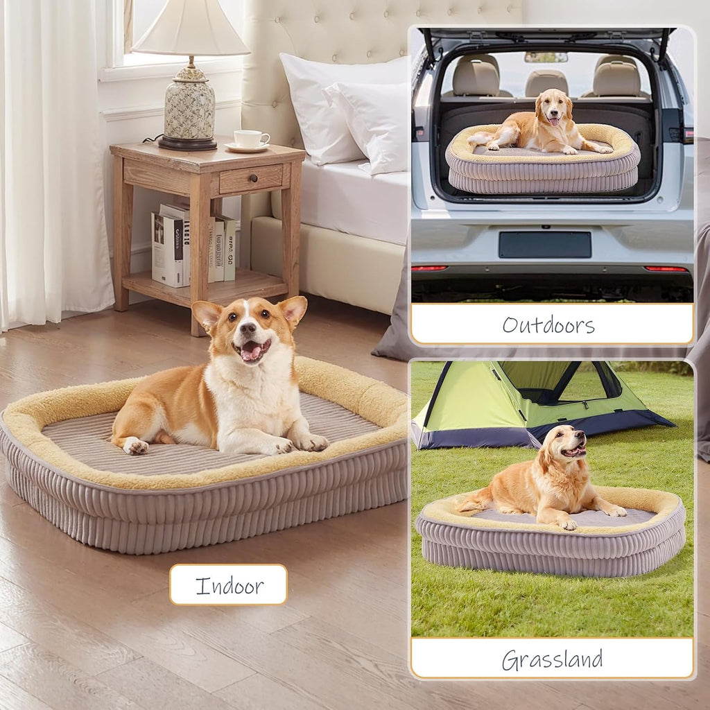 Orthopedic Dog Bed for Extra Large Dogs Breeds, High Density Egg Crate Foam Dog Sofa Beds,Oval Kennel Bed, Pet Couch Bed with Four Sided Bolster, Removable Washable Cover& Non-Slip Bottom