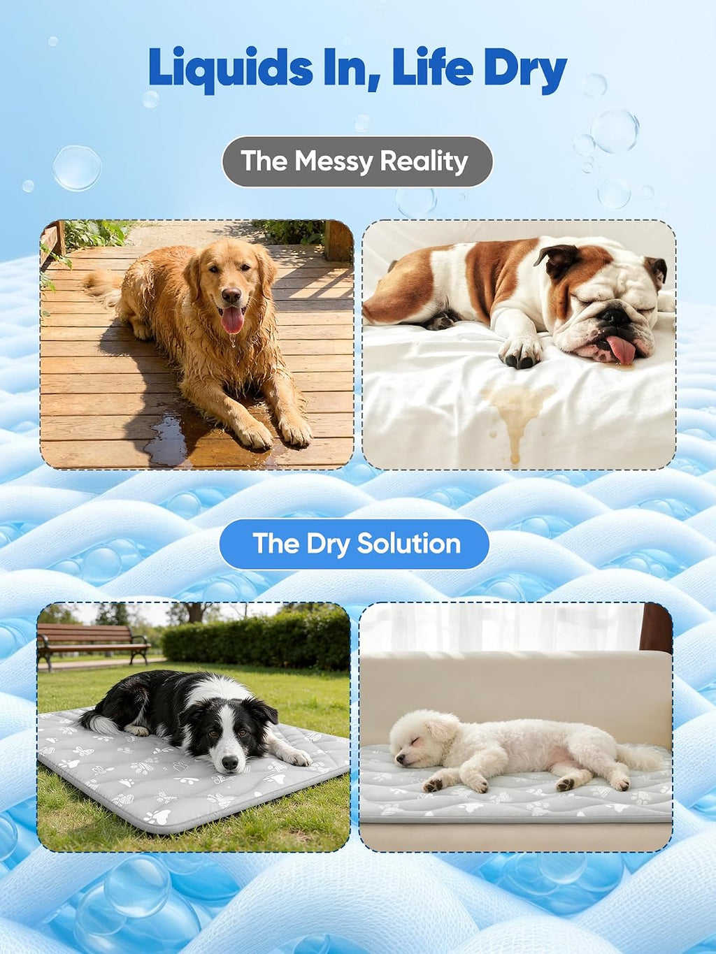 Rywell 36x27in Dog Cooling Mat with One-Way Moisture & Arc-Chill 3.0