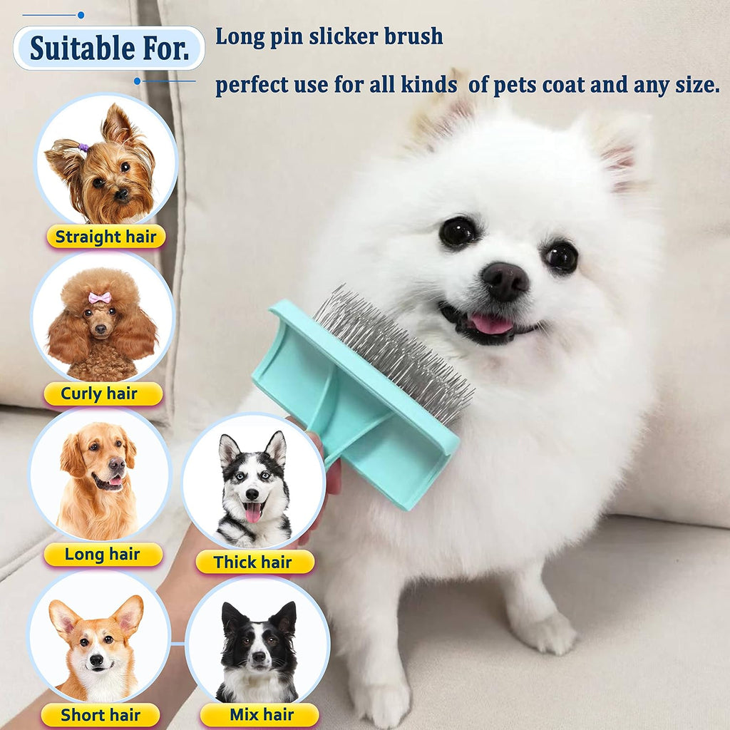 Dog Slicker Bursh for Goldendoodles Toy Poodles Fluff Shedding. | Soft Bristles,Curved Brushes for Dogs Cats,Thick Long Curly Hair Fluffy Matted Hair,Remove Tangles,Mats,Knots,Loose Fur.25mm. 