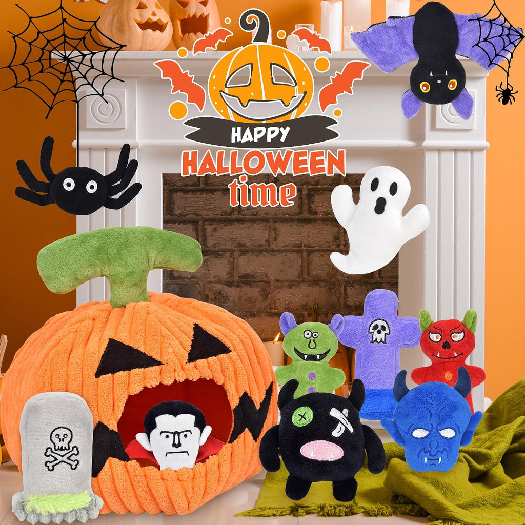 LECHONG Halloween Dog Toys Set, 11 Pack Squeaky Dog Toys for Aggressive Chewers, Pumpkin Assorted Puppy Toys to Keep Them Busy, Toys Gift for Large Medium Small Dogs