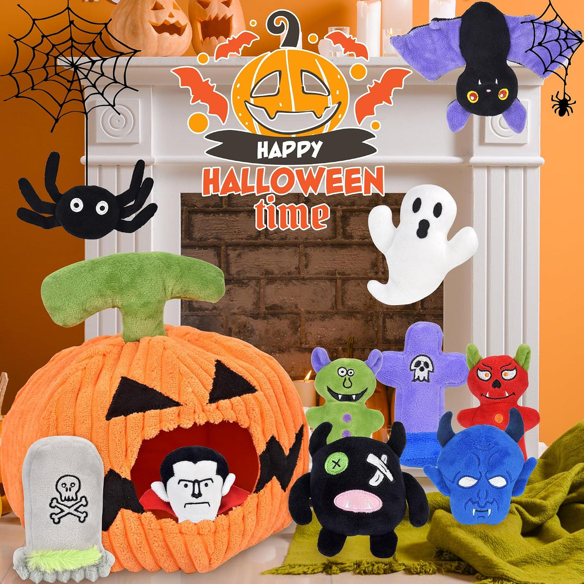LECHONG Halloween Dog Toys Set, 11 Pack Squeaky Dog Toys for Aggressive Chewers, Pumpkin Assorted Puppy Toys to Keep Them Busy, Toys Gift for Large Medium Small Dogs