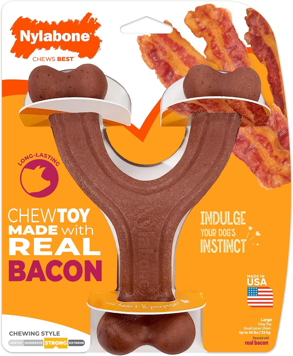 Nylabone Strong Chew Wishbone Dog Toy, Dog Toys for Aggressive Chewers | Durable, long-lasting dog bone, helps clean teeth, keeps dogs busy, easy-hold shape, for large breeds up to 50 lbs