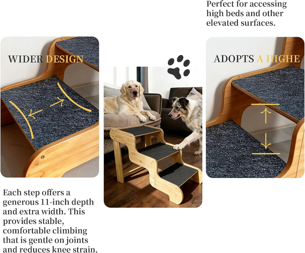 Extra Wide Dog Stairs for Large Dogs, 3-Step,Supports Up to 160 LB
