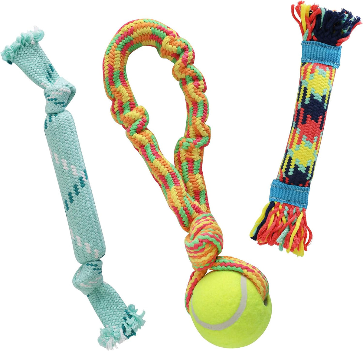 rocket & rex Puppy Rope & Tug of War Toys for Teething (3pk) | For small-medium breeds. Stretchy tug, rubber-lined rope & crackle rope toys. Reduce anxiety & chewing.