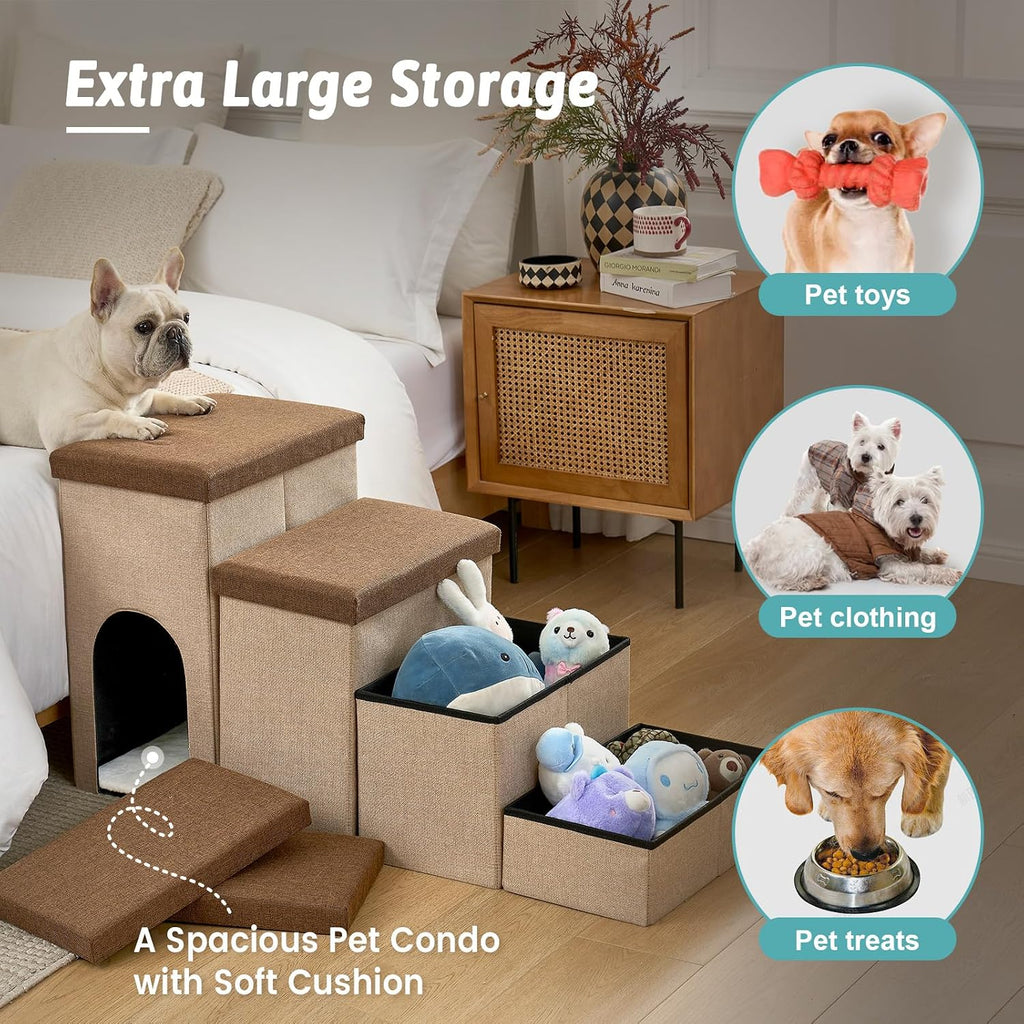 COZY KISS Dog Stairs with Storage, 22.6" H Dog Steps with Condo, 4-Step