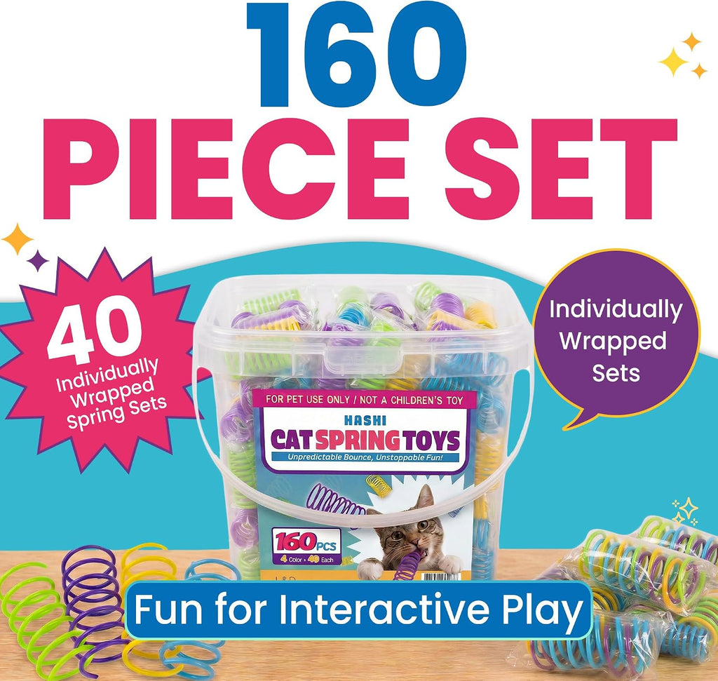 HA SHI 160pc Cat Spring Toys - Spiral Coils for Indoor Cats & Kittens