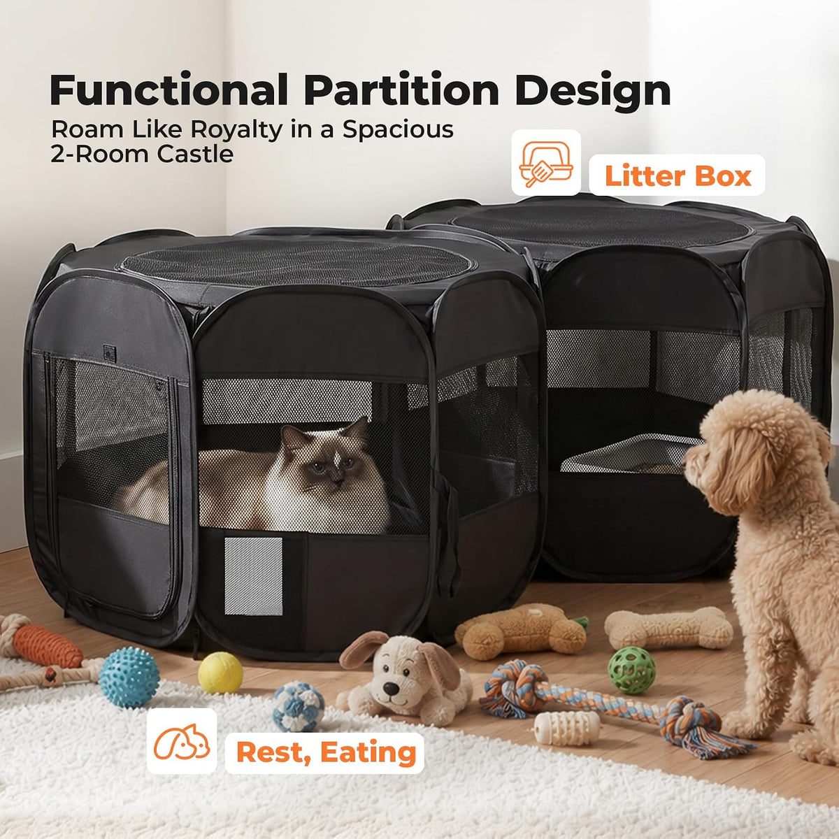2-in-1 Dog Playpen Portable Cat Playpen, Non-Separable, No Assembly