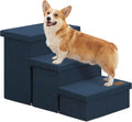 Zerbuger Dog Stairs with Storage, Navy Blue 3 Steps Dog Ramp no Condo