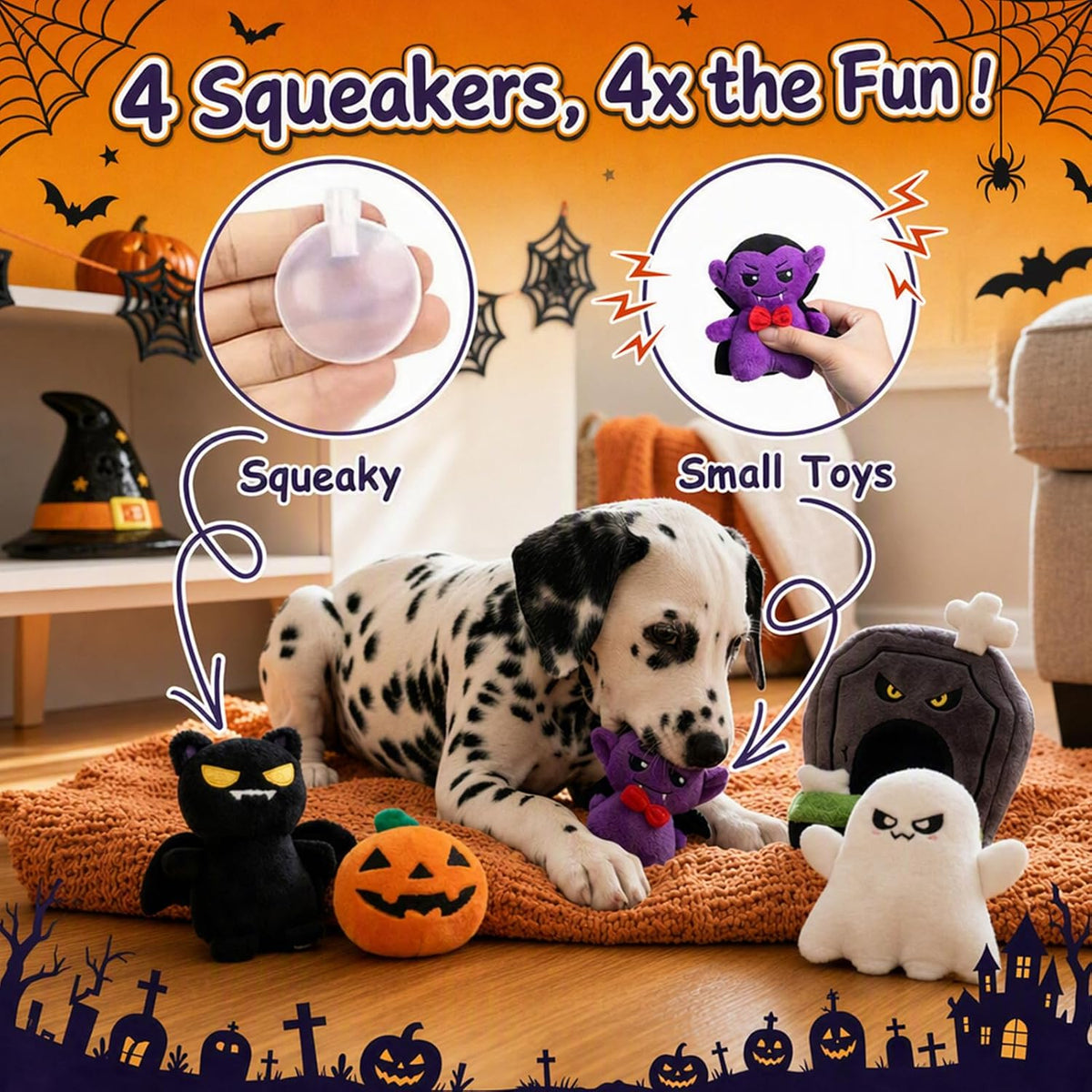 Hollypet Squeaky Hide and Seek Dog Toys for Small and Medium Dogs, Grave | Interactive Plush Stuffed Dog Squeak Toys for Small Medium Sized Dogs and Non-Aggressive Chewers, Puppy Teeth Clean Chew Toys