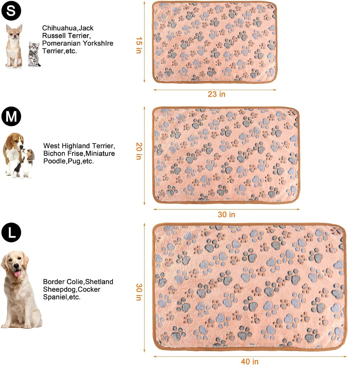 MIWOPET 3 Pack Fleece Pet Blankets Warm Bed Throw for Dogs & Cats 30x20in