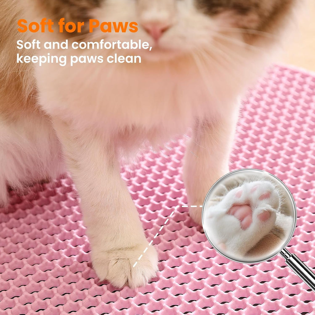 Extra Large Cat Litter Mat, Double Layer Honeycomb Design, Pink | 30x22”, Reduces Litter Tracking, Easy to Clean, Waterproof, Non-Slip, Soft on Paws, Scratch Resistant, Pink, XL