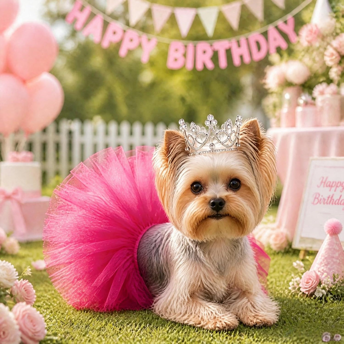 Pet Costume Set Tutu Skirt with Pearl Crown for Small Dog Cat Halloween Birthday Wedding Photo Prop Costume (Rose Red)