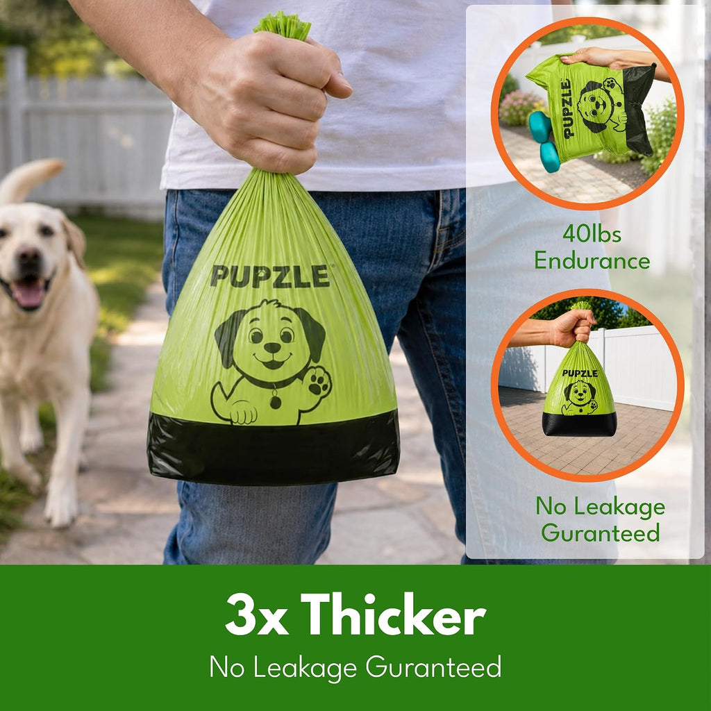 Pupzle 2-Ply Thick Dog Poop Bags For Dogs, Multi-layered Hand Protection | Thick Dog Poop Bags and Odor Blocking Heavy Duty Large Doggy Bags, Includes Pouch, Lavender Scented 250 Bags For Pet Waste