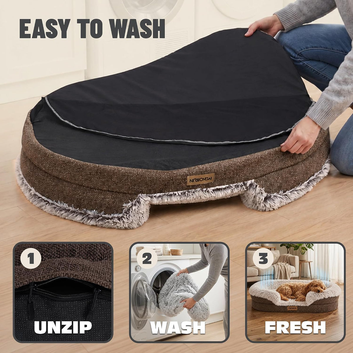 Miorun Fluffy Orthopedic Dog Beds Large Sized Dog, 40" Bolster Sofa Bed