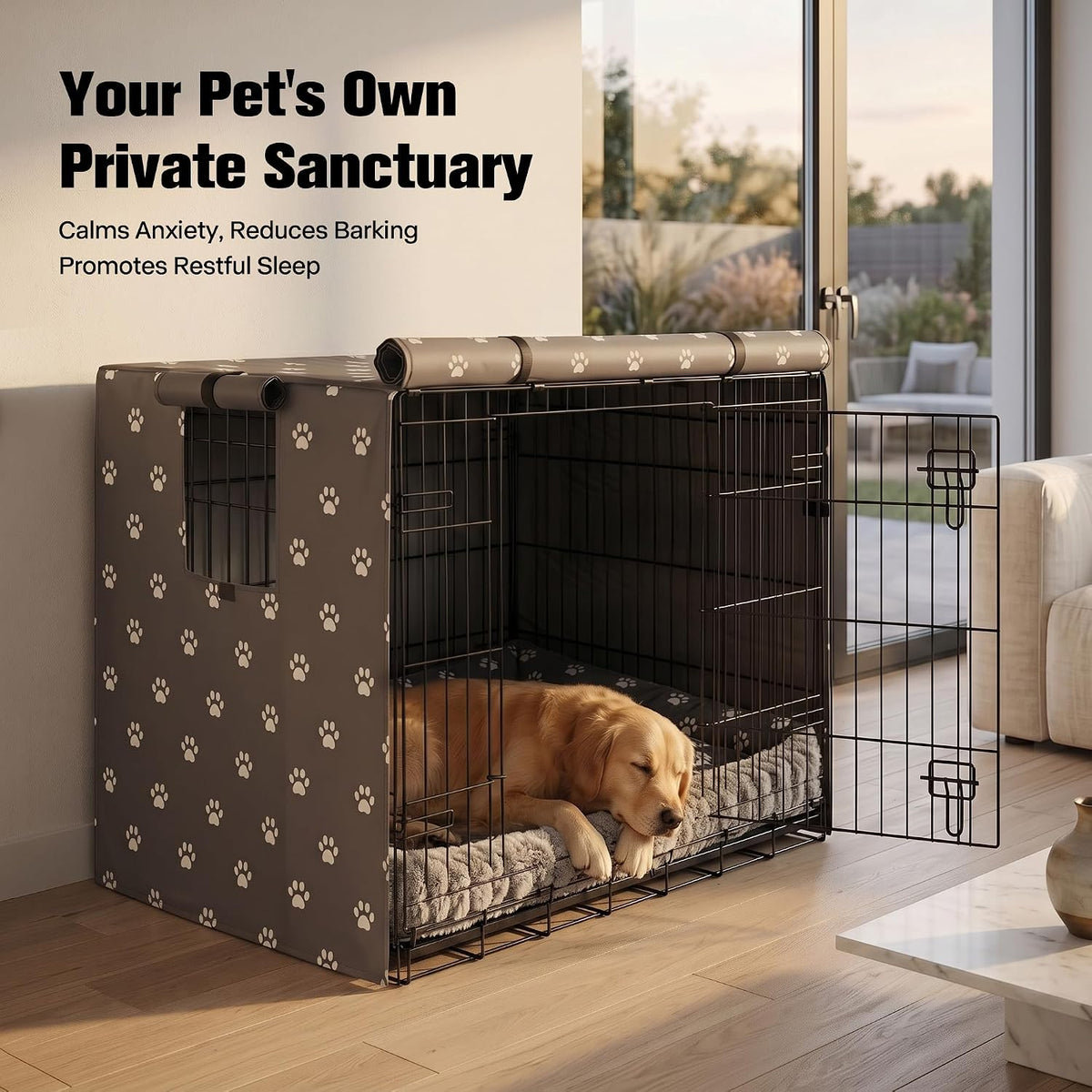 PetPrime 24 Inch Dog Crate Cover with Reversible Mat Set, Waterproof Pet Kennel Cover, Private & Cozy Retreat to Reduce Anxiety, Fits 24" L x 18" W x 19" H Crates (Crate Not Included)